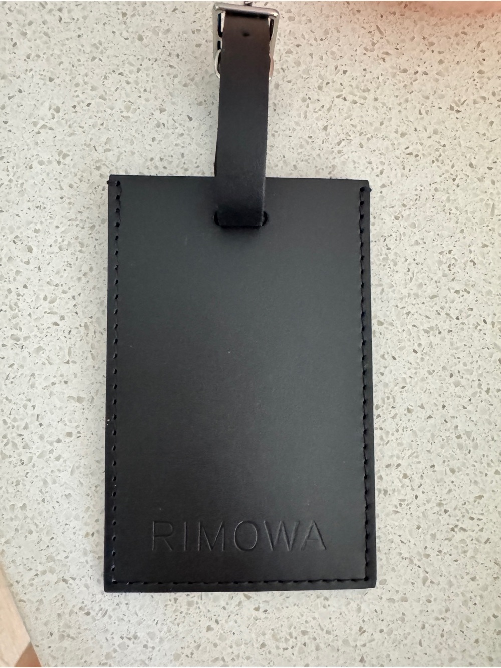 RIMOWA Black Leather ID Luggage Tag with Metal Buckle